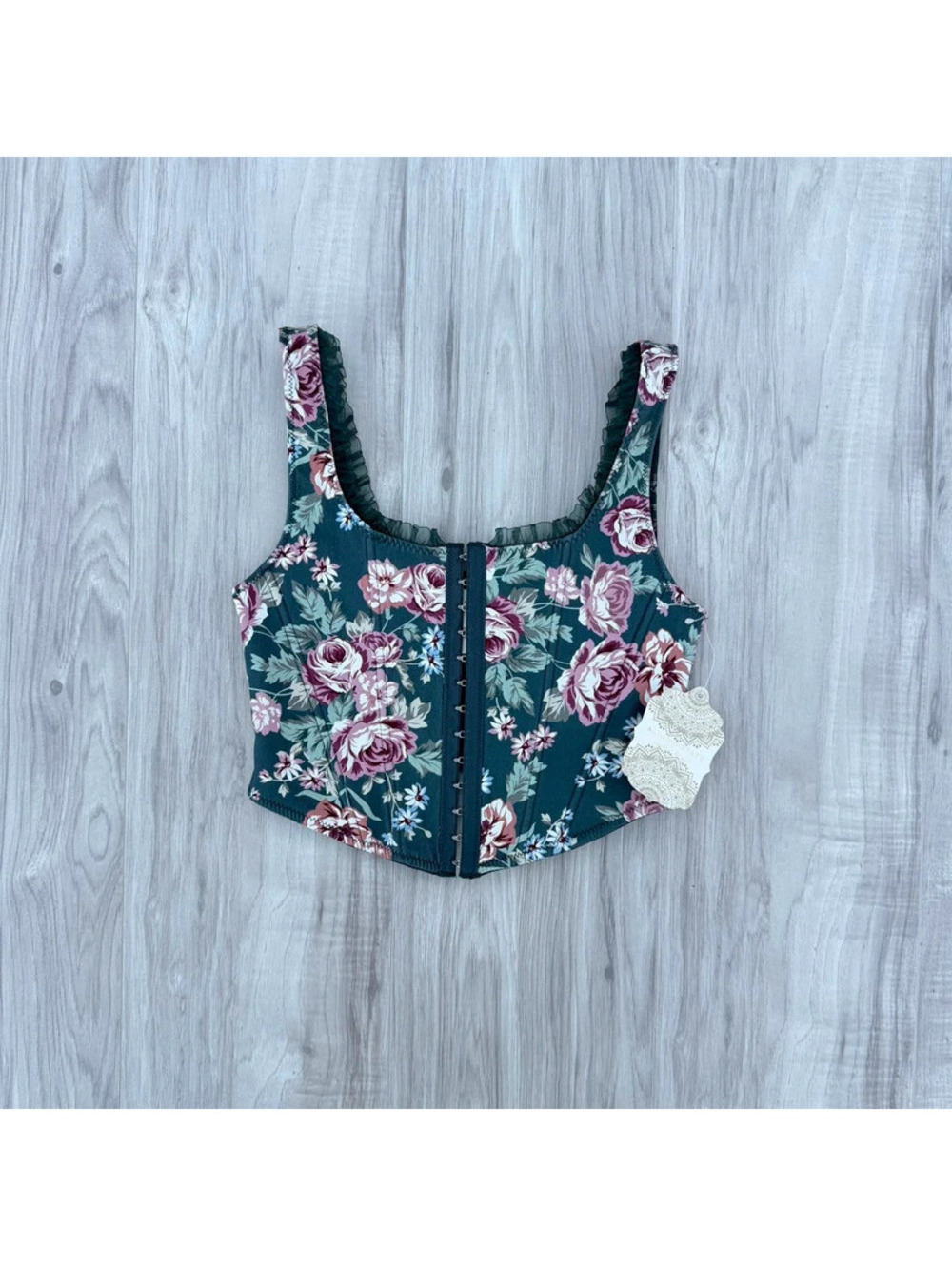 Altar'd State dark green floral corset top